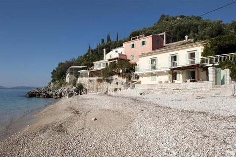 Yellow House Lower,Beachfront Kaminaki Beach Villa in Corfu, Greece