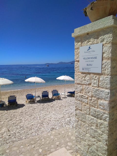 Yellow House Lower,Beachfront Kaminaki Beach Villa in Corfu, Greece