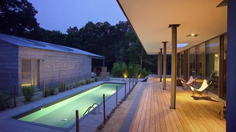 Property building, Night, Natural landscape, Garden view, Pool view, Swimming pool, sunbed