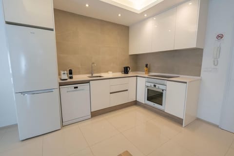 Kitchen or kitchenette, dishwasher, stove