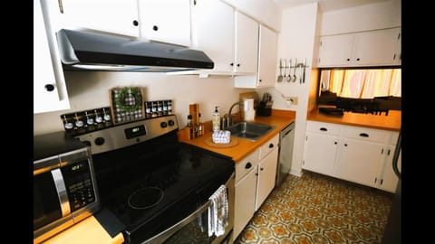 Kitchen or kitchenette, dishwasher, oven, stove