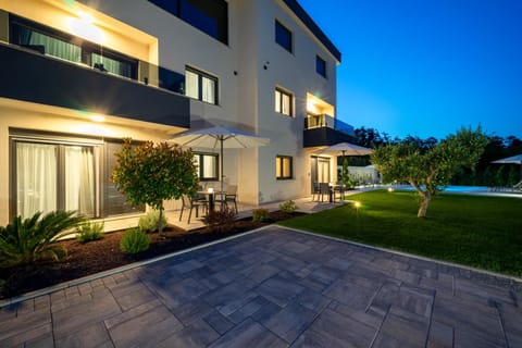 Property building, Patio, Night, Garden, Garden view