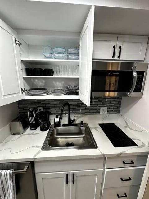 Kitchen or kitchenette, dishwasher, stove