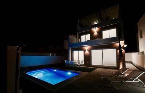 Property building, Night, Balcony/Terrace, Pool view, Swimming pool