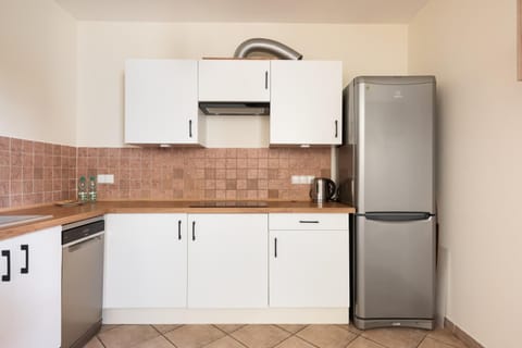 Kitchen or kitchenette, dishwasher, oven, stove