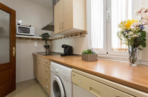 Kitchen or kitchenette, dishwasher, oven, stove, washing machine