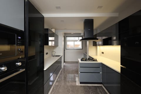 Kitchen or kitchenette, oven, stove