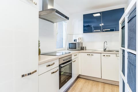 Kitchen or kitchenette, dishwasher, oven, stove