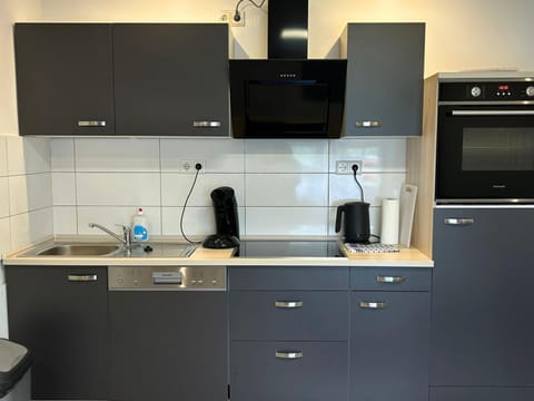 Kitchen or kitchenette, dishwasher, stove