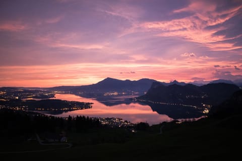 Natural landscape, Lake view, Mountain view, Sunset