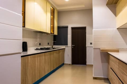 Kitchen or kitchenette, stove