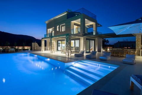 Property building, Night, Swimming pool