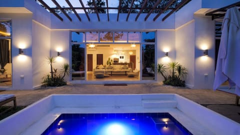 Night, Living room, Pool view, Swimming pool