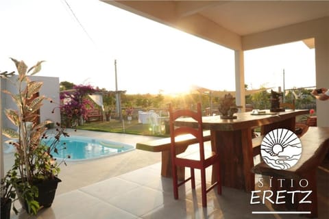 Patio, Dining area, Pool view