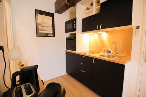 Kitchen or kitchenette, minibar, stove