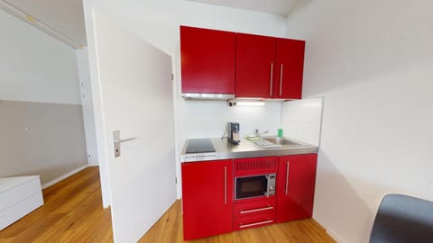 Kitchen or kitchenette, stove