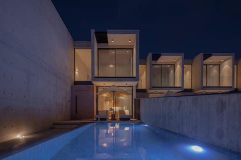 Property building, Night, Pool view, Swimming pool