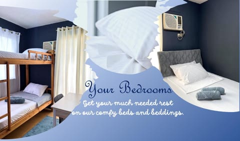 Bed, Bedroom, Text overlay, bunk bed, towels