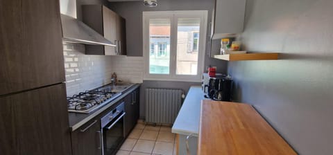 Kitchen or kitchenette, stove