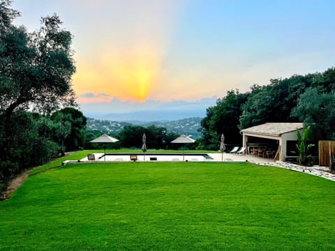 Garden, Mountain view, Sunset