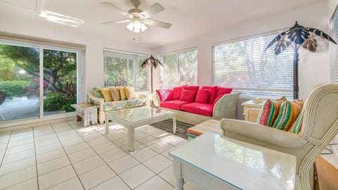 Lush tropical plantings in a gated compound located directly on the Florida Bay cottage House in Upper Matecumbe Key