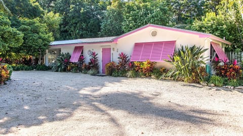 Lush tropical plantings in a gated compound located directly on the Florida Bay cottage House in Upper Matecumbe Key