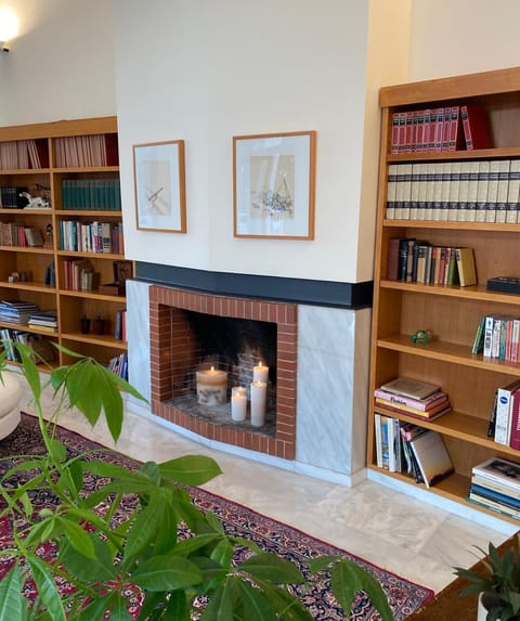 Property building, Library, Living room, fireplace