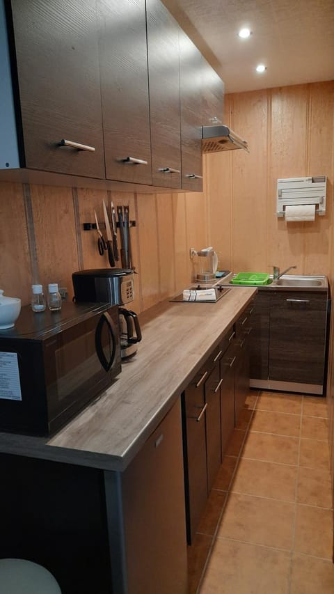 Kitchen or kitchenette, stove