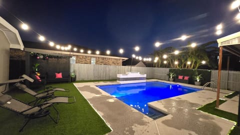 Patio, Night, Pool view, Swimming pool