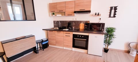 Kitchen or kitchenette, oven, stove