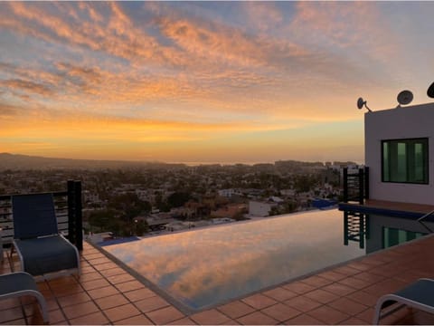 Property building, View (from property/room), Balcony/Terrace, Pool view, Swimming pool, Sunset