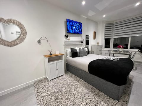 Bed, TV and multimedia, Living room, Photo of the whole room, Seating area, Bedroom