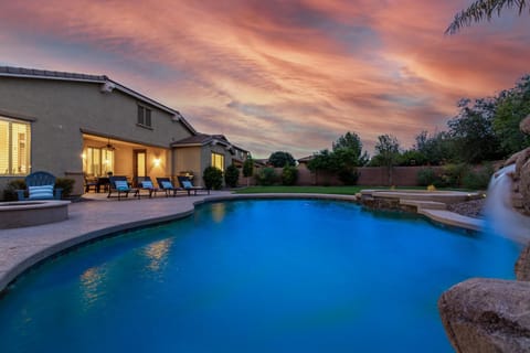 Property building, Swimming pool, Sunset, sunbed