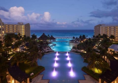 Property building, Night, Swimming pool