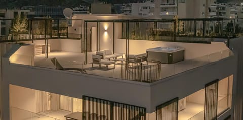 Property building, Patio, Night, Balcony/Terrace