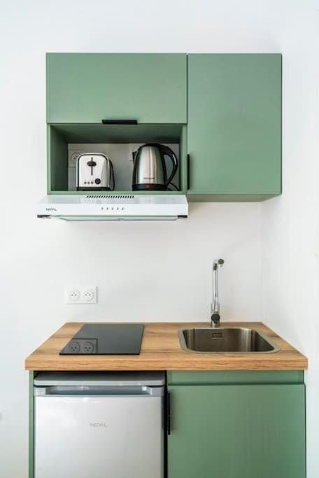 Kitchen or kitchenette, stove