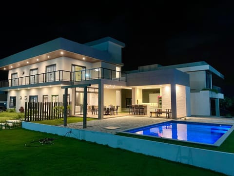 Property building, Patio, Night, Garden view, Pool view, Swimming pool