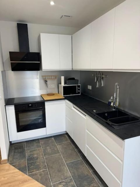 Kitchen or kitchenette, dishwasher, stove