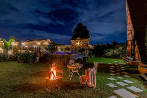 Property building, Patio, Night, Garden, Garden view