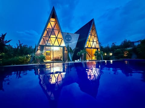 Property building, Night, Pool view, Swimming pool