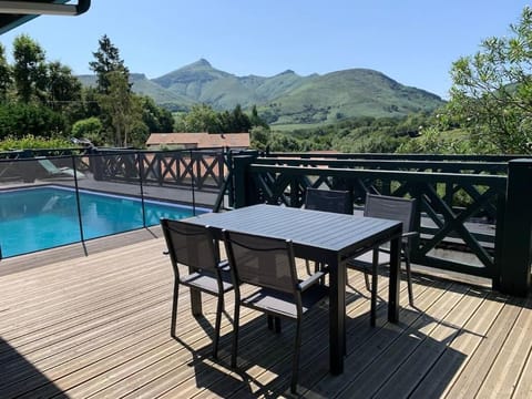 Patio, Dining area, Mountain view, Pool view