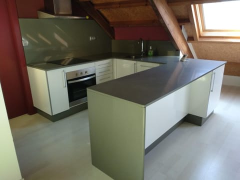 Kitchen or kitchenette, stove