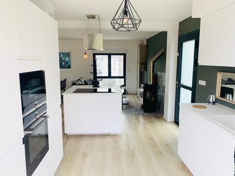 Kitchen or kitchenette, stove