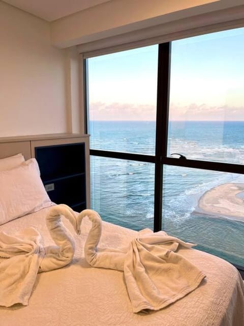 Bed, Natural landscape, Bedroom, Sea view, towels