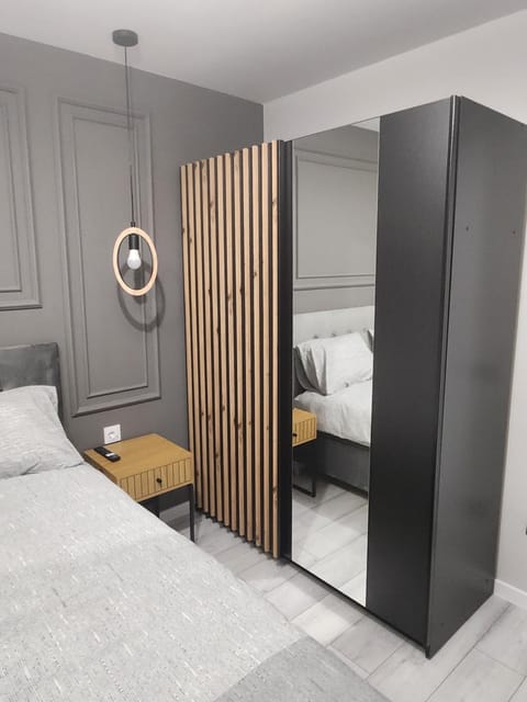 Bed, wardrobe