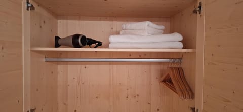 hair dryier, towels, wardrobe