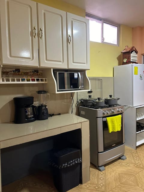 Kitchen or kitchenette, microwave, toaster