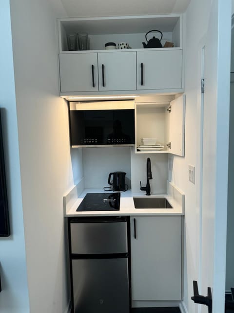 Kitchen or kitchenette, microwave, minibar, stove, toaster