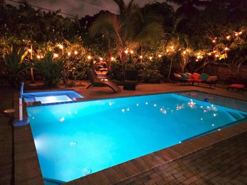 Night, Garden view, Swimming pool