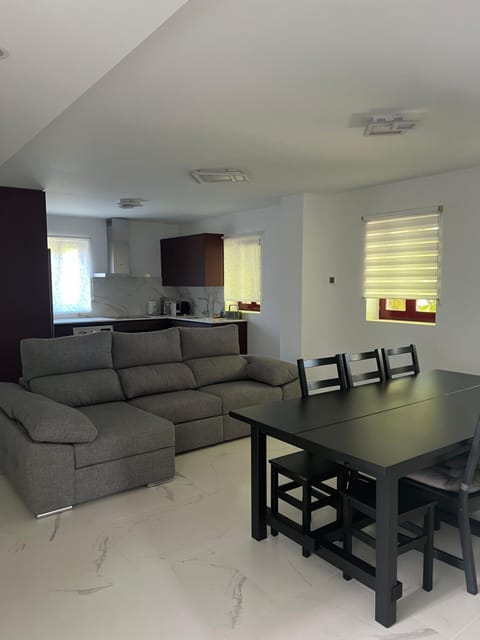 Kitchen or kitchenette, Living room, Seating area, Dining area